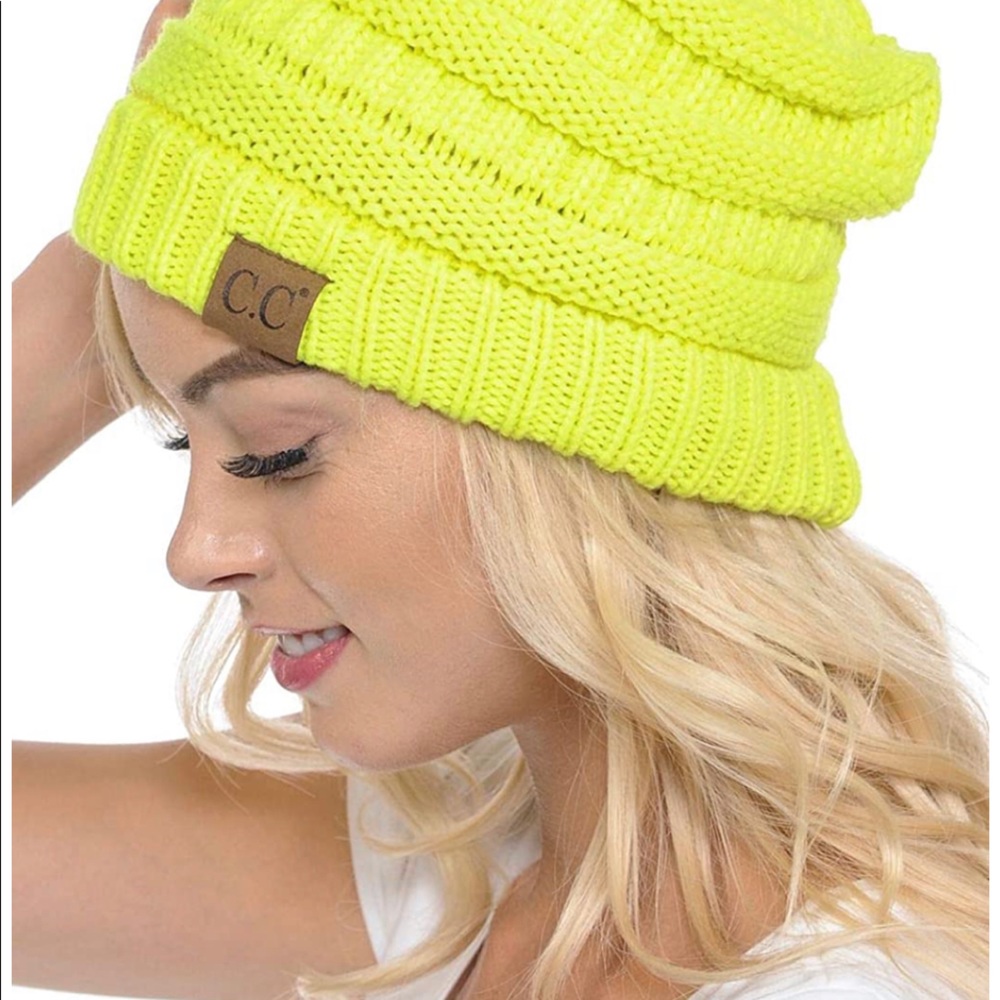 New Neon Yellow winter beanie warm C.C